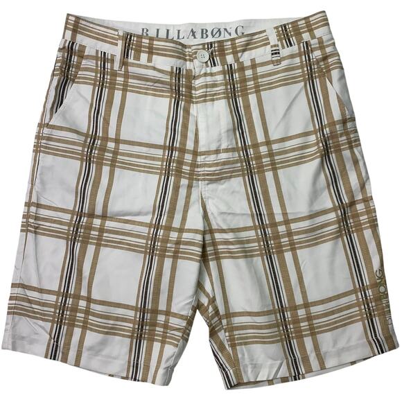 NWT Billabong Mens Sz 33 Boardshorts Hybrid Chino Tan White Plaid Preppy Swim - Picture 1 of 6